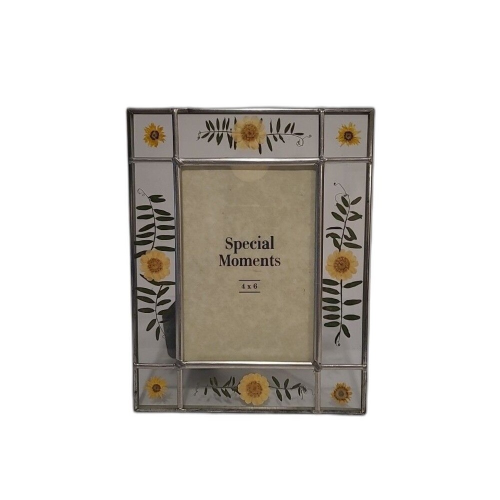 Special Moments Pressed Flower Glass Photo Frame – Yellow Floral, 4x6 Photo